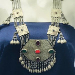 Bohemian Silver Kuchi Vintage Massive Pendant Necklace